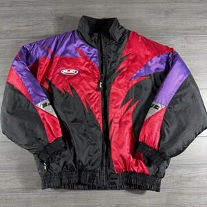 HJC Racing Jacket Mens XL Black Red Purple Colorblock Nylon Moto Biker Vintage